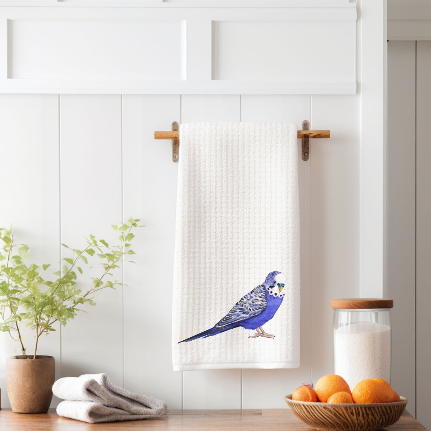 Purple Budgie Kitchen Towel - MerikaArt
