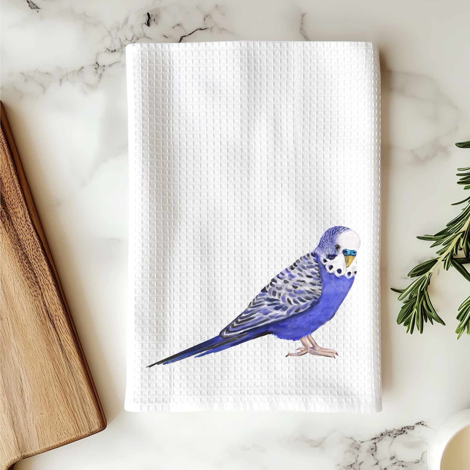 Purple Budgie Kitchen Towel - MerikaArt