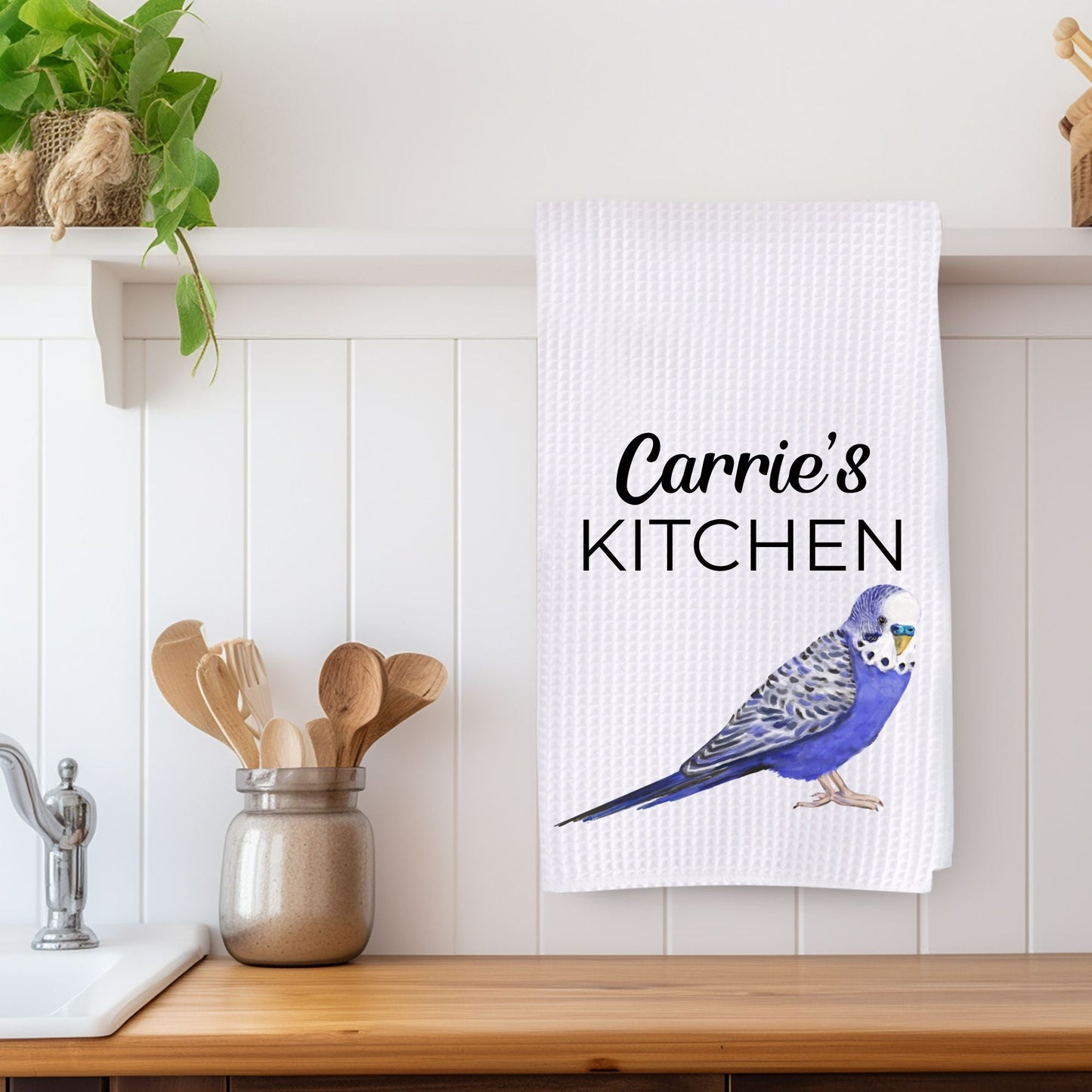 Purple Budgie Kitchen Towel - MerikaArt
