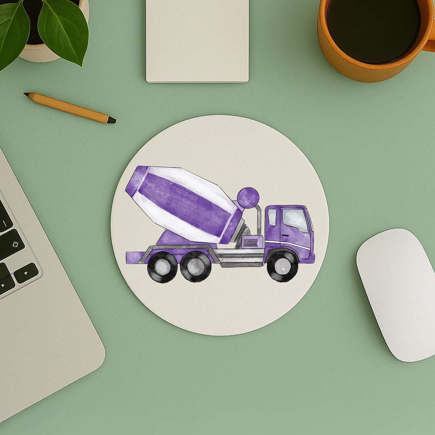 Purple Cement Mixer Truck Mousepad - MerikaArt