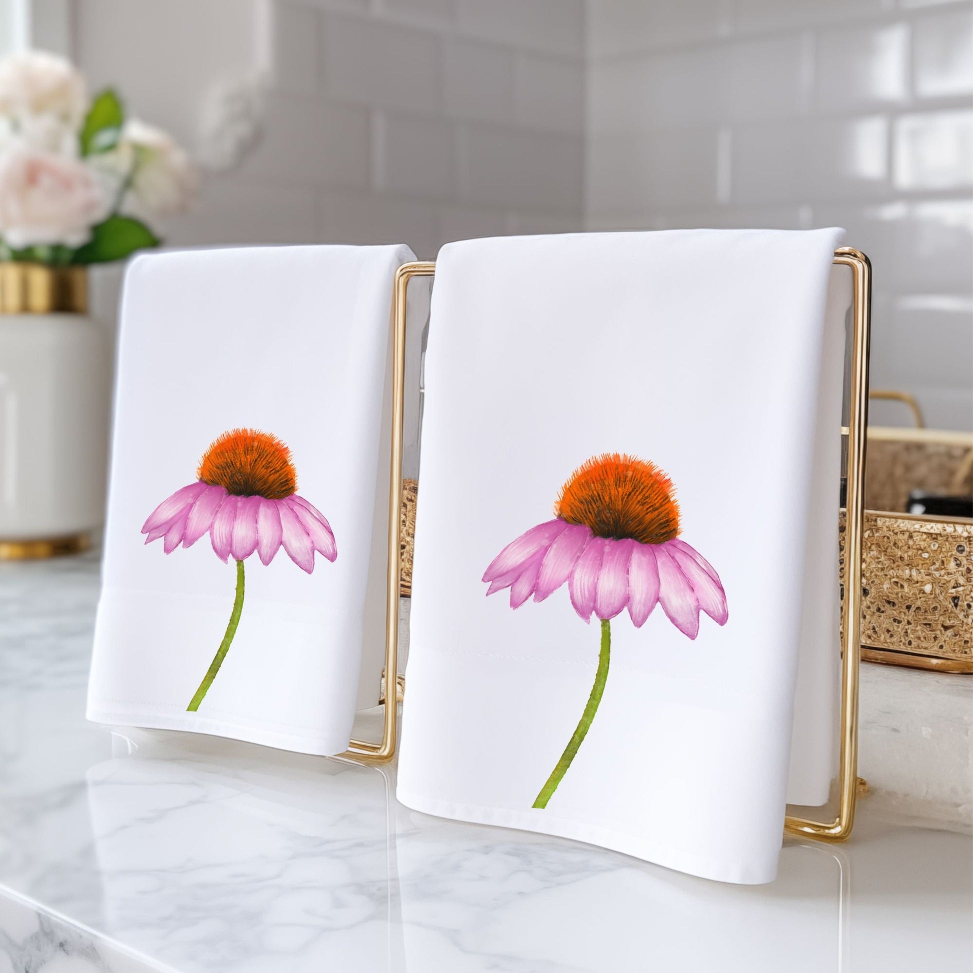 Purple Coneflower Bathroom Towel - MerikaArt