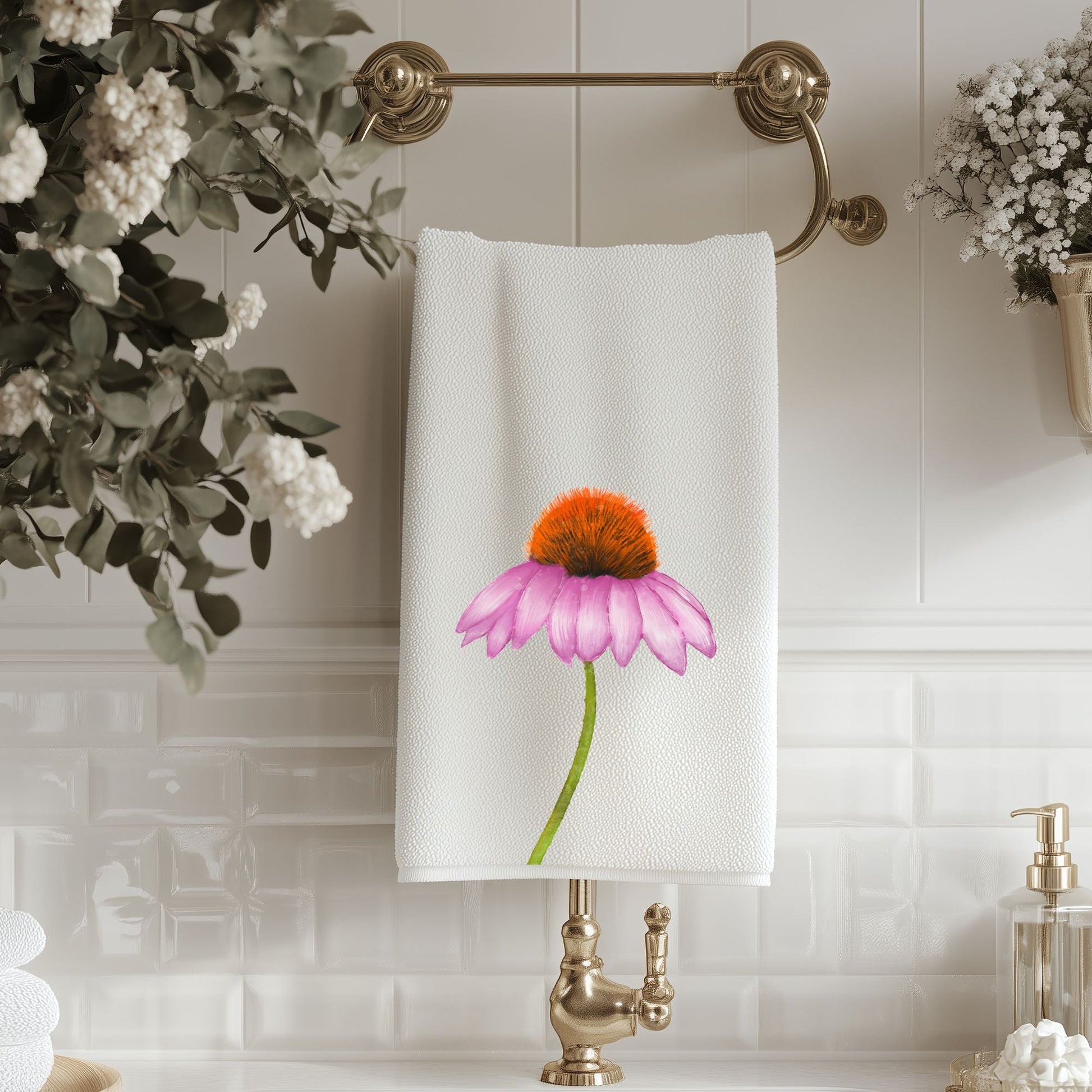 Purple Coneflower Bathroom Towel - MerikaArt