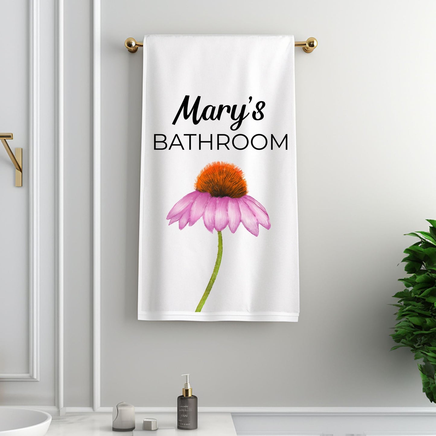Purple Coneflower Bathroom Towel - MerikaArt