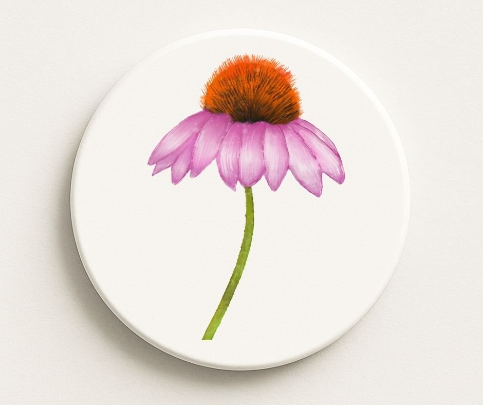 Purple Coneflower Ceramic Coaster - MerikaArt