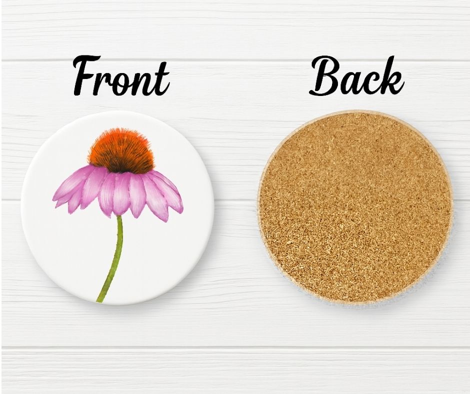 Purple Coneflower Ceramic Coaster - MerikaArt