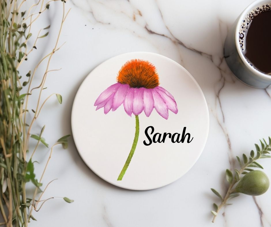 Purple Coneflower Ceramic Coaster - MerikaArt