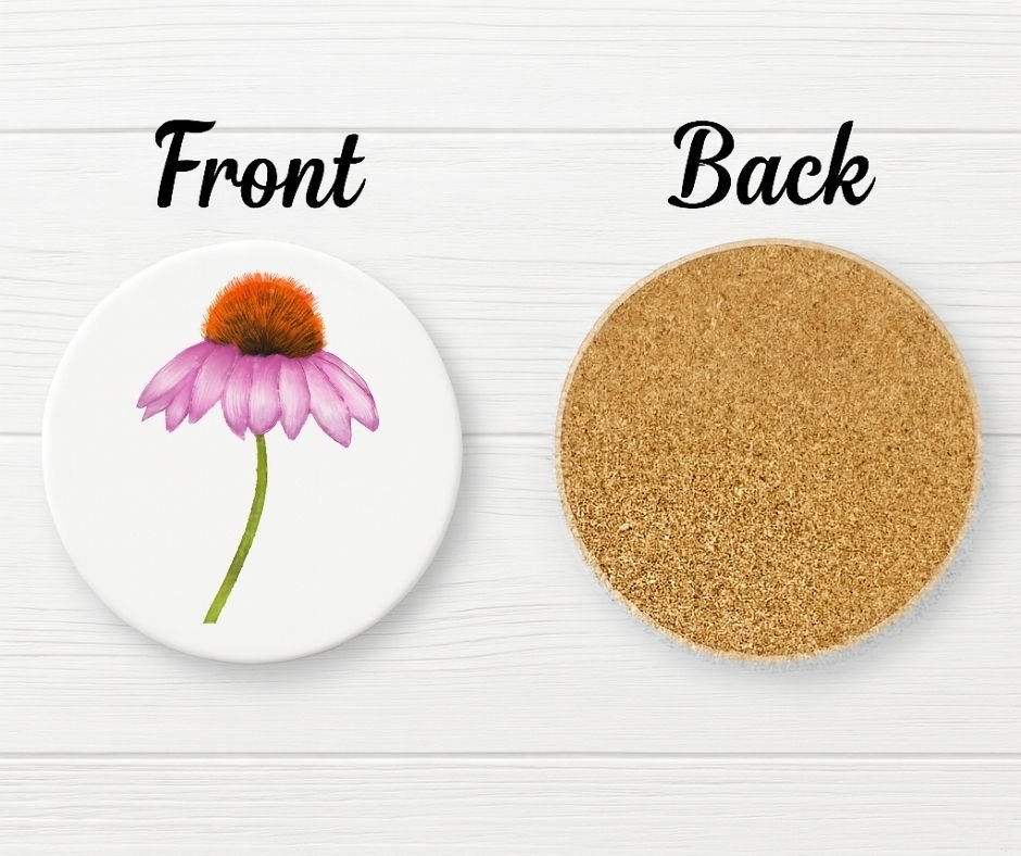 Purple Coneflower Ceramic Coaster - MerikaArt