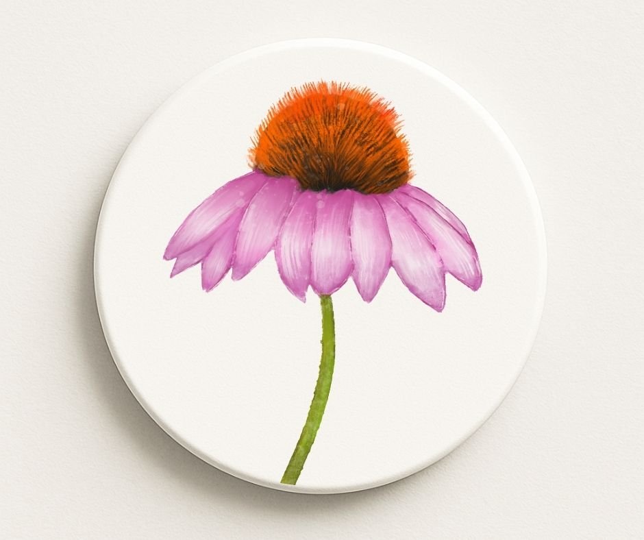 Purple Coneflower Ceramic Coaster - MerikaArt