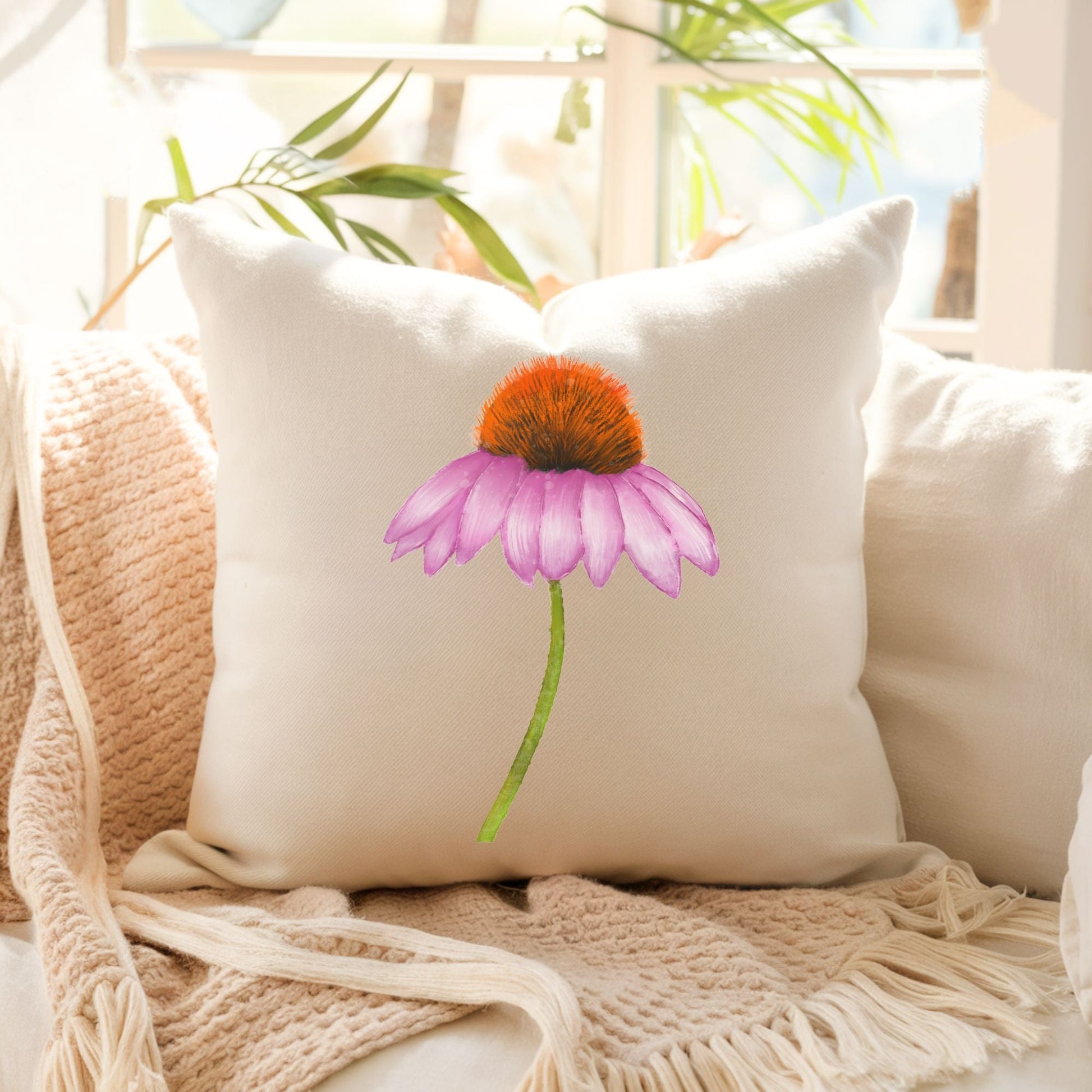 Purple Coneflower Pillow - MerikaArt