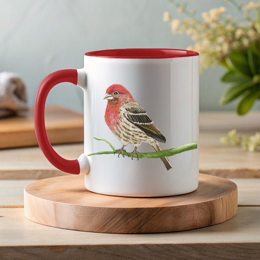 Purple Finch Mug with Beautiful Bird Illustration - MerikaArt