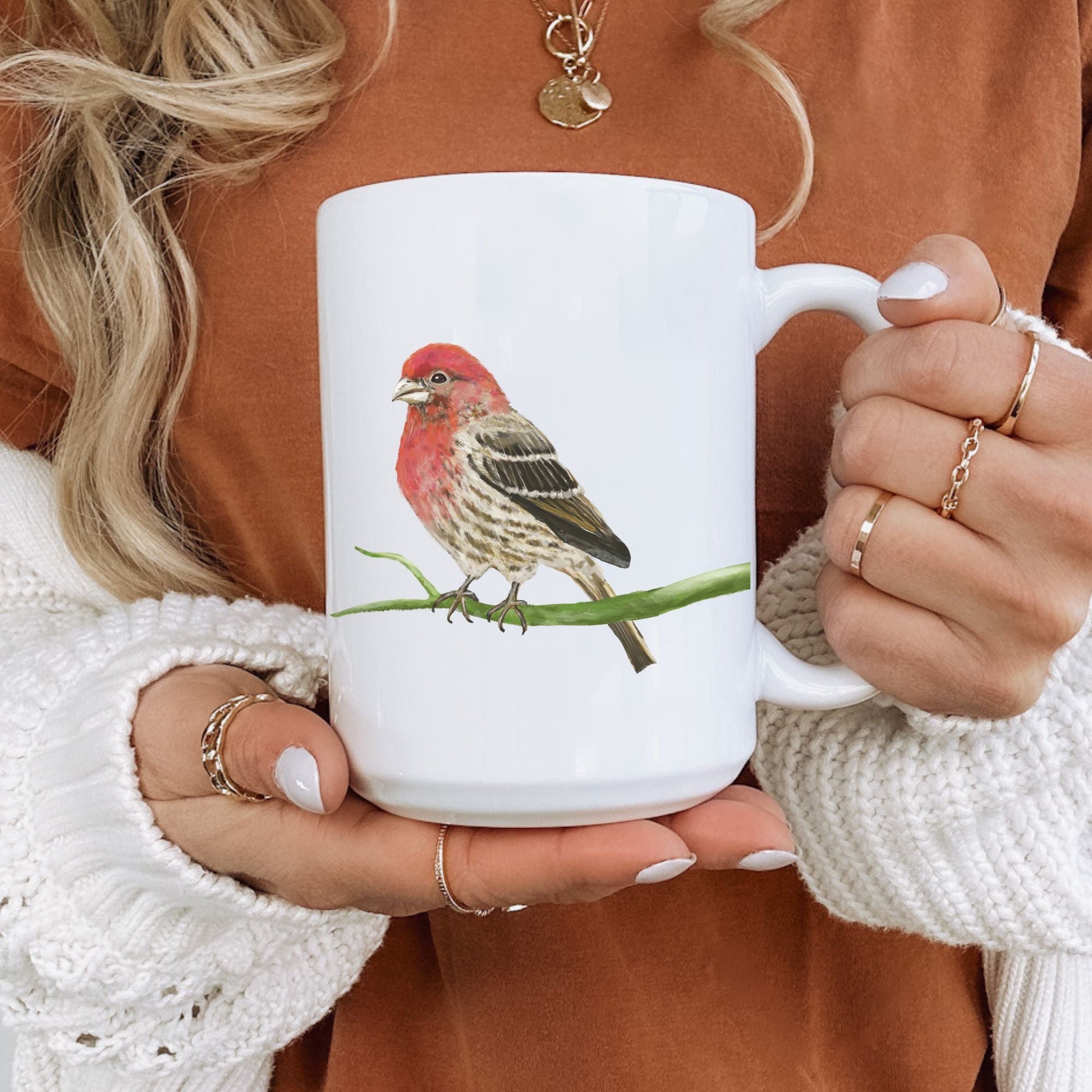 Purple Finch Mug with Beautiful Bird Illustration - MerikaArt