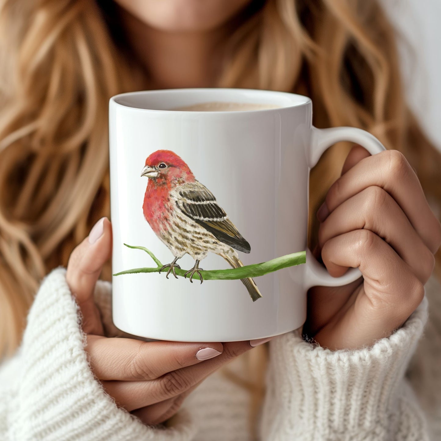 Purple Finch Mug with Beautiful Bird Illustration - MerikaArt