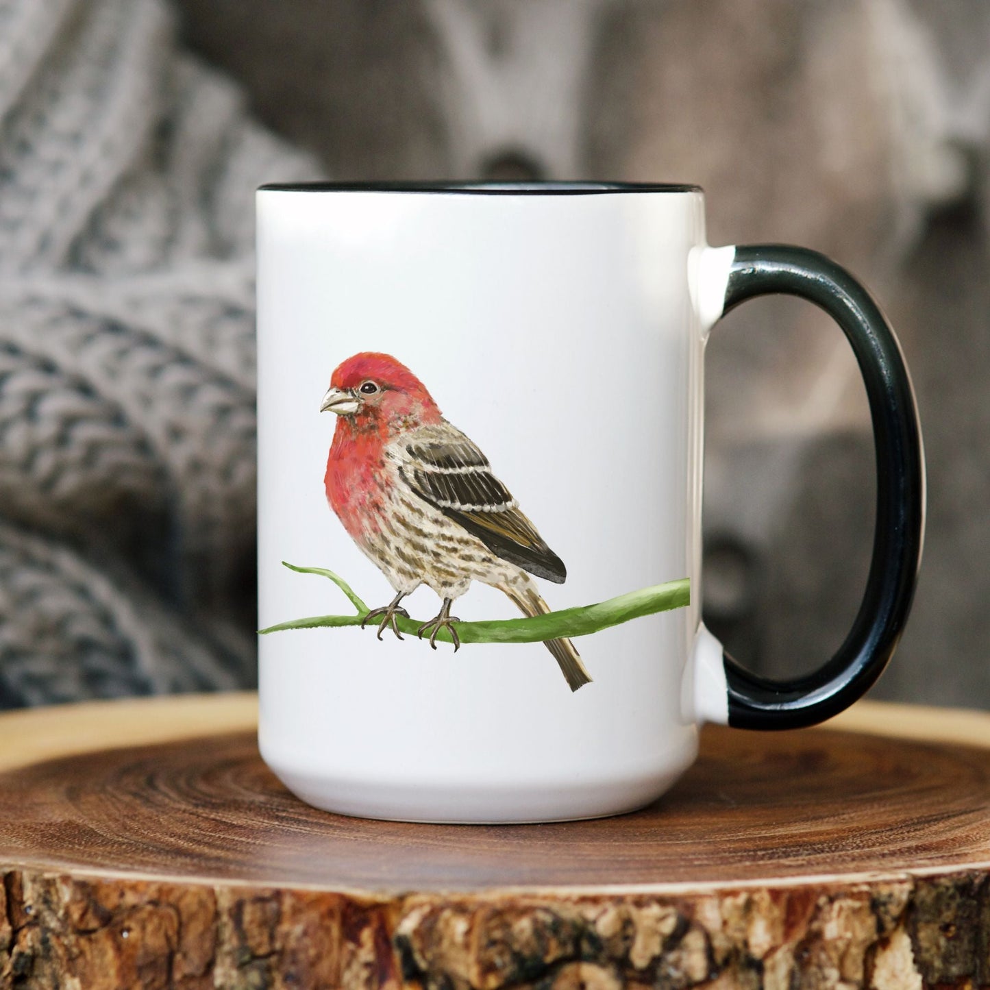 Purple Finch Mug with Beautiful Bird Illustration - MerikaArt