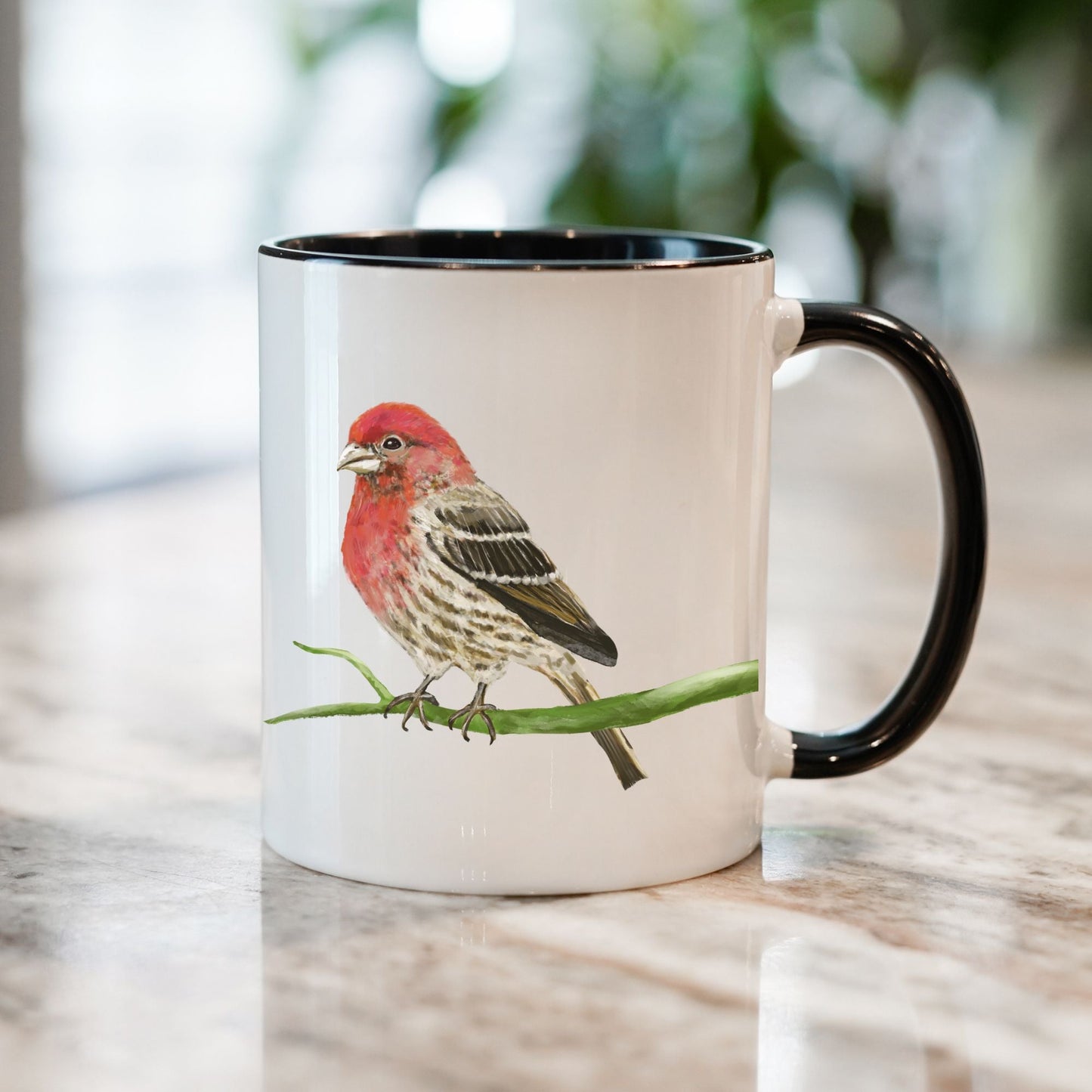 Purple Finch Mug with Beautiful Bird Illustration - MerikaArt