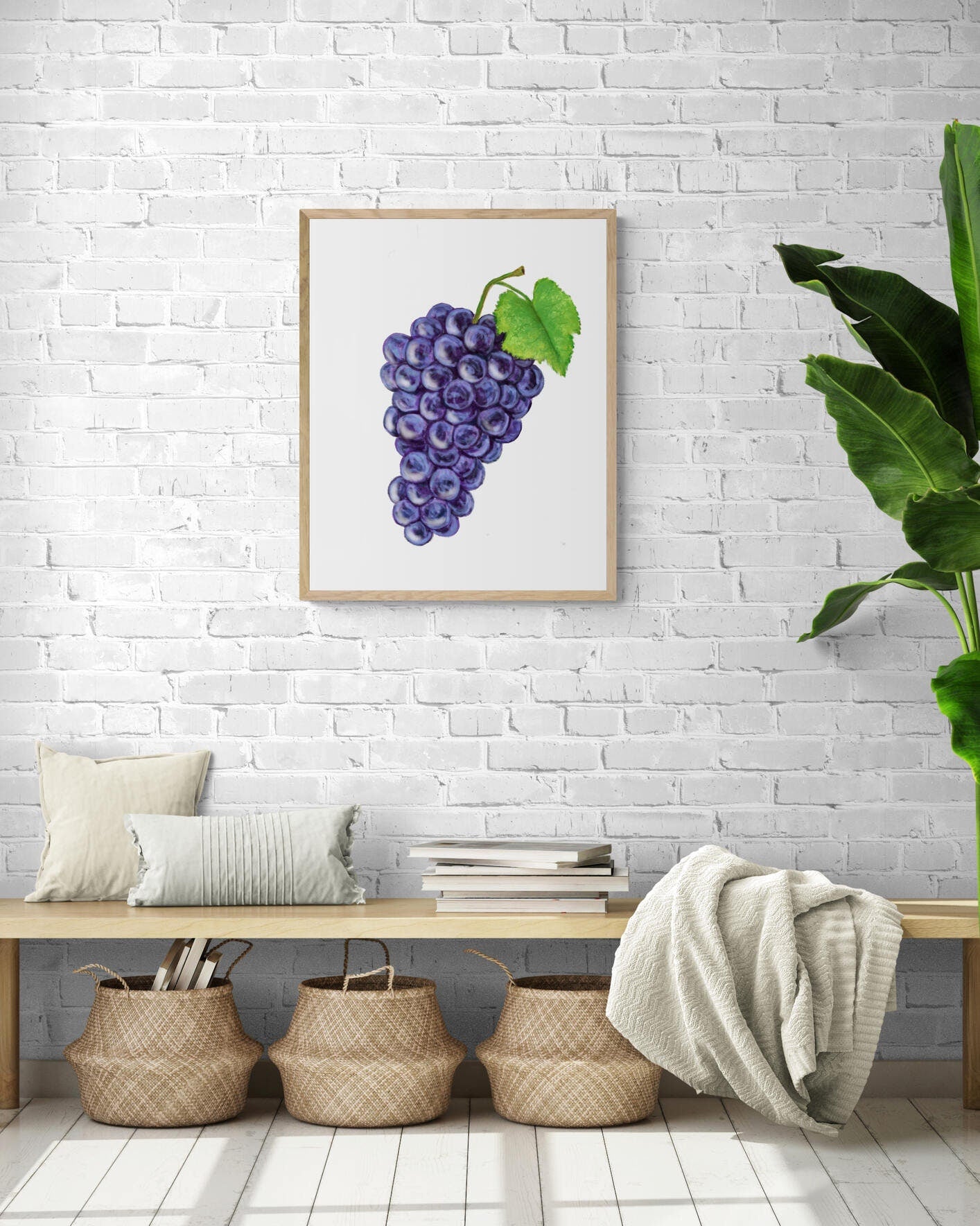 Purple Grape Art Print, Wine Art, Kitchen Wall Hanging, Dining Room Decor, Grape Painting, Fruit Illustration, Farmhouse Wall Decor - MerikaArt