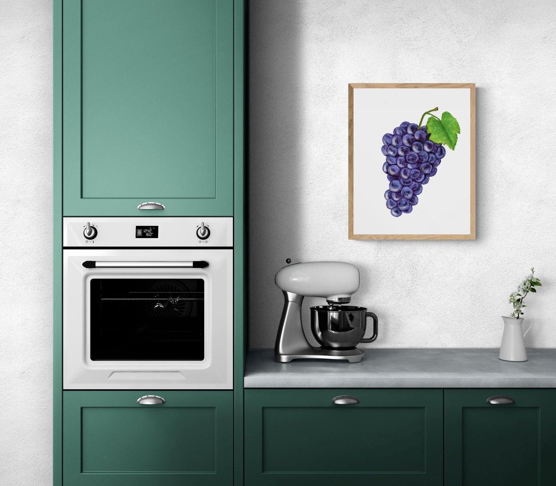 Purple Grape Art Print, Wine Art, Kitchen Wall Hanging, Dining Room Decor, Grape Painting, Fruit Illustration, Farmhouse Wall Decor - MerikaArt