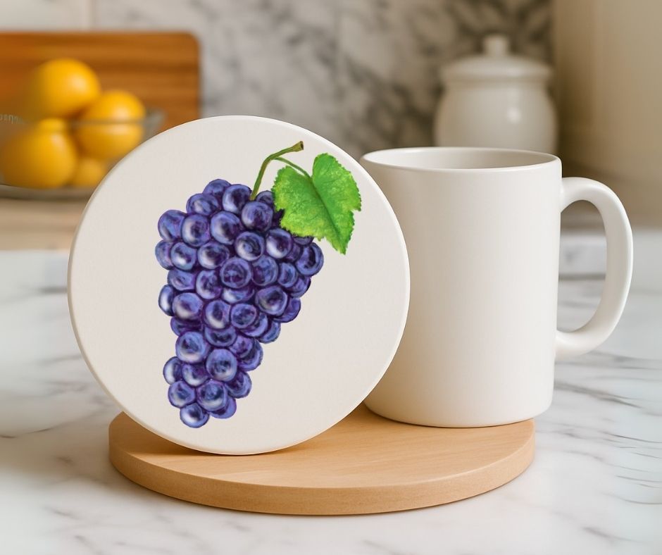 Purple Grapes Ceramic Coaster - MerikaArt