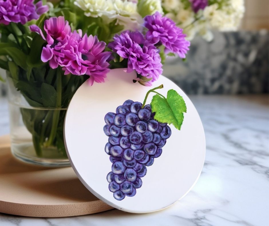Purple Grapes Ceramic Coaster - MerikaArt
