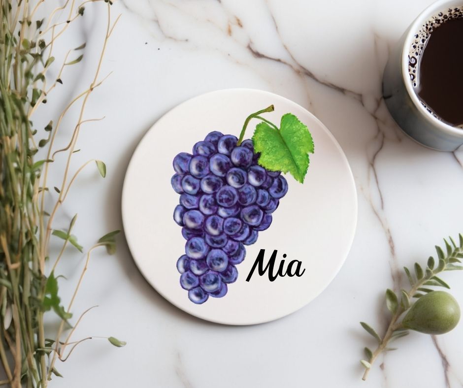 Purple Grapes Ceramic Coaster - MerikaArt