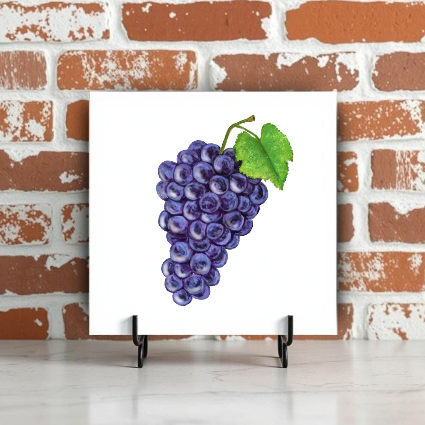 Purple Grapes Ceramic Tile – Elegant Handmade Art - MerikaArt