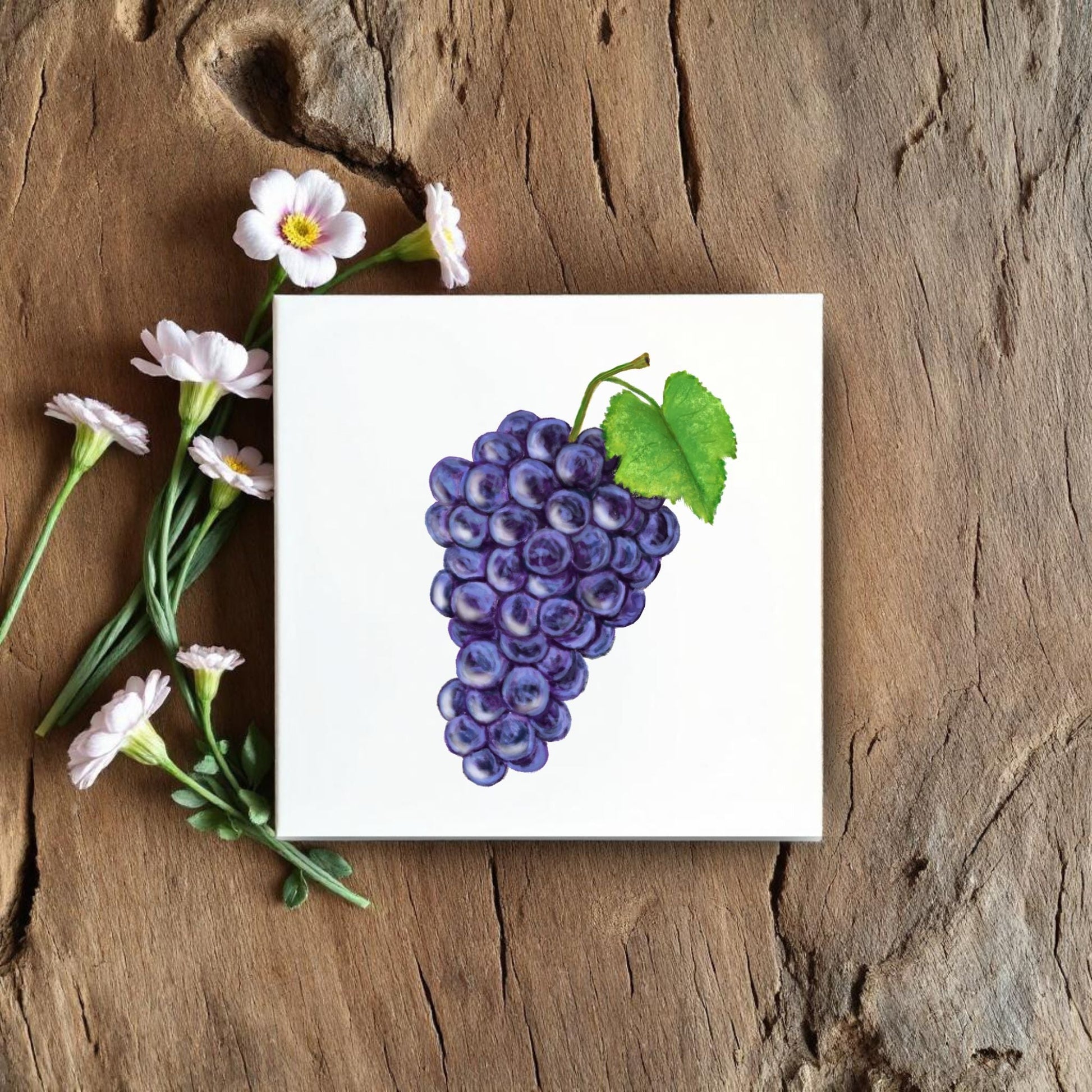 Purple Grapes Ceramic Tile – Elegant Handmade Art - MerikaArt