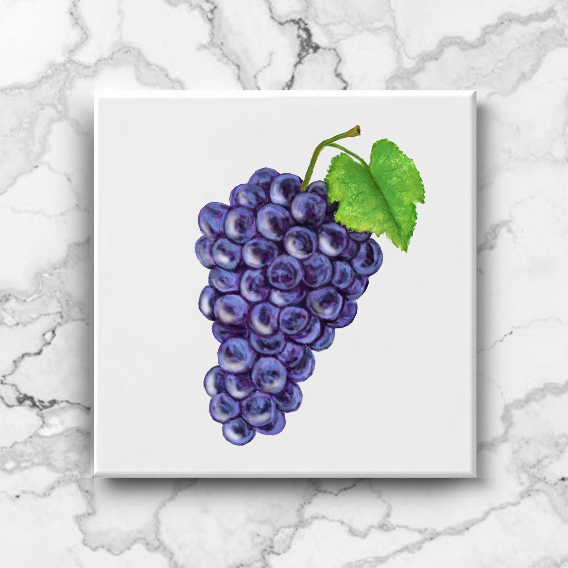 Purple Grapes Ceramic Tile – Elegant Handmade Art - MerikaArt