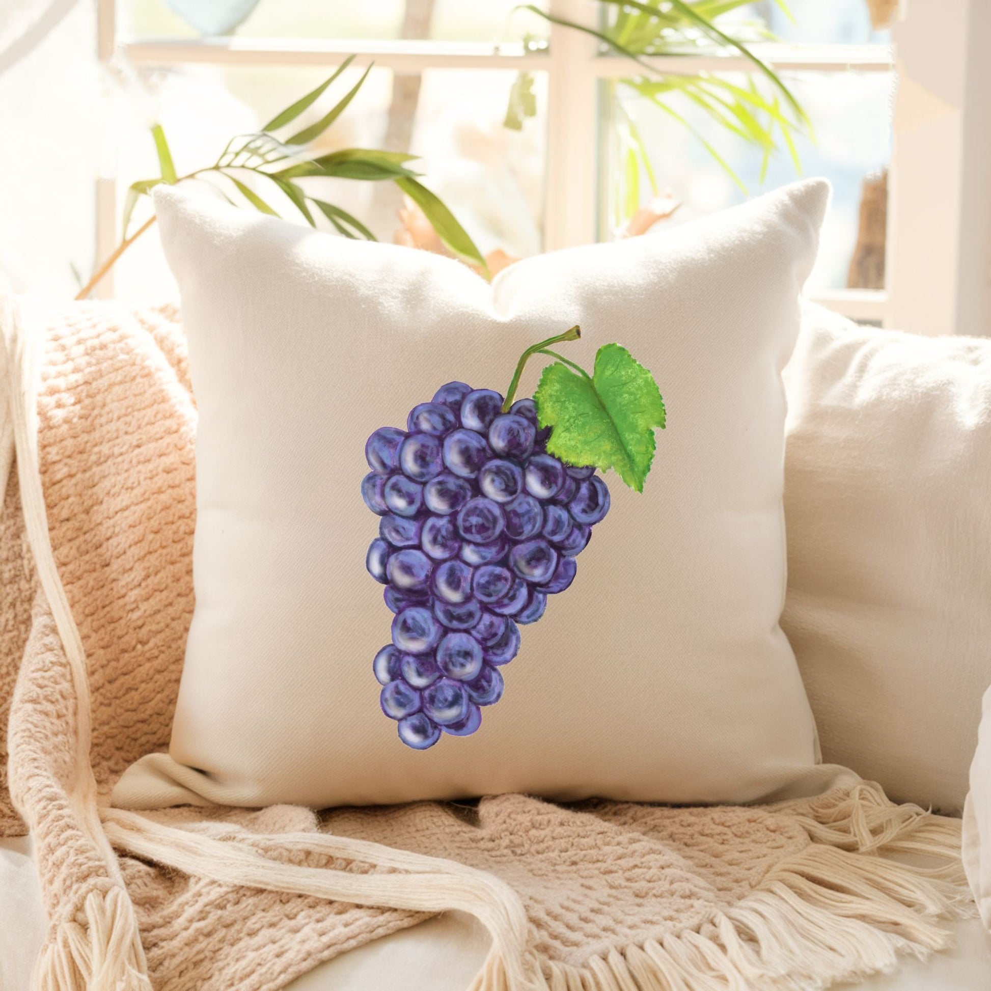 Purple Grapes Pillow - MerikaArt