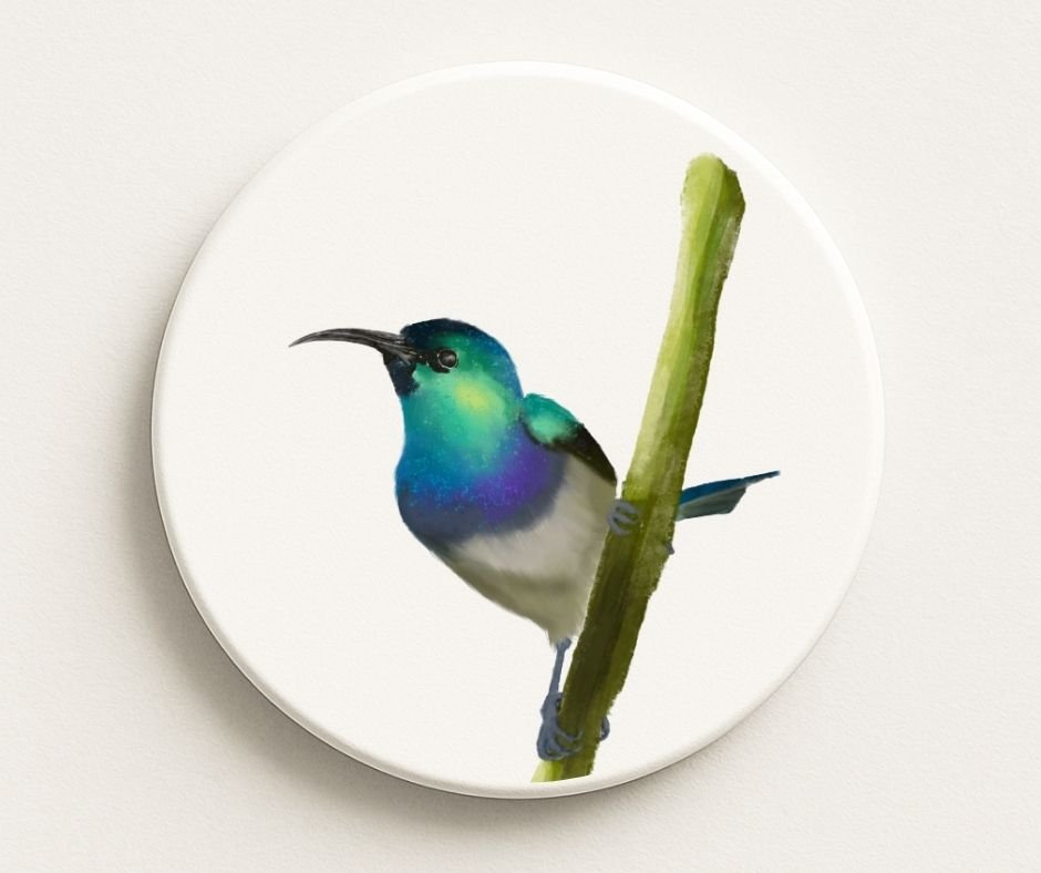 Purple Sunbird Ceramic Coaster - MerikaArt
