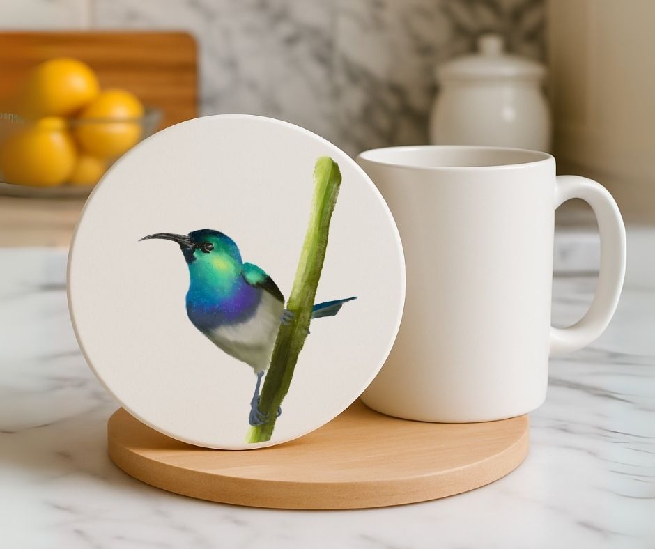Purple Sunbird Ceramic Coaster - MerikaArt