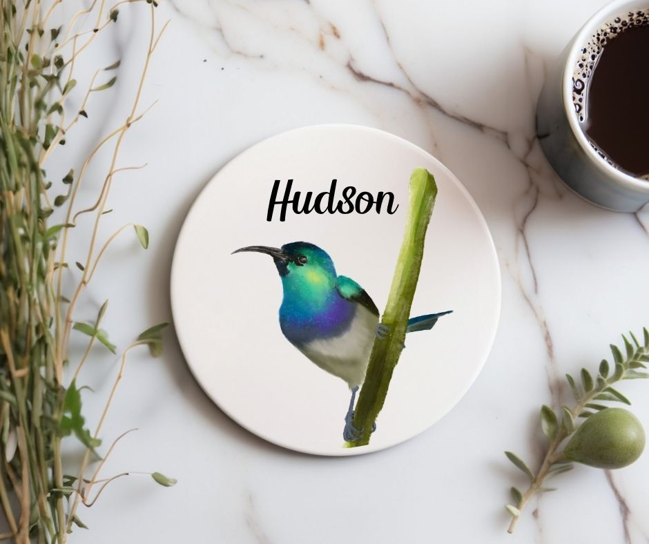 Purple Sunbird Ceramic Coaster - MerikaArt