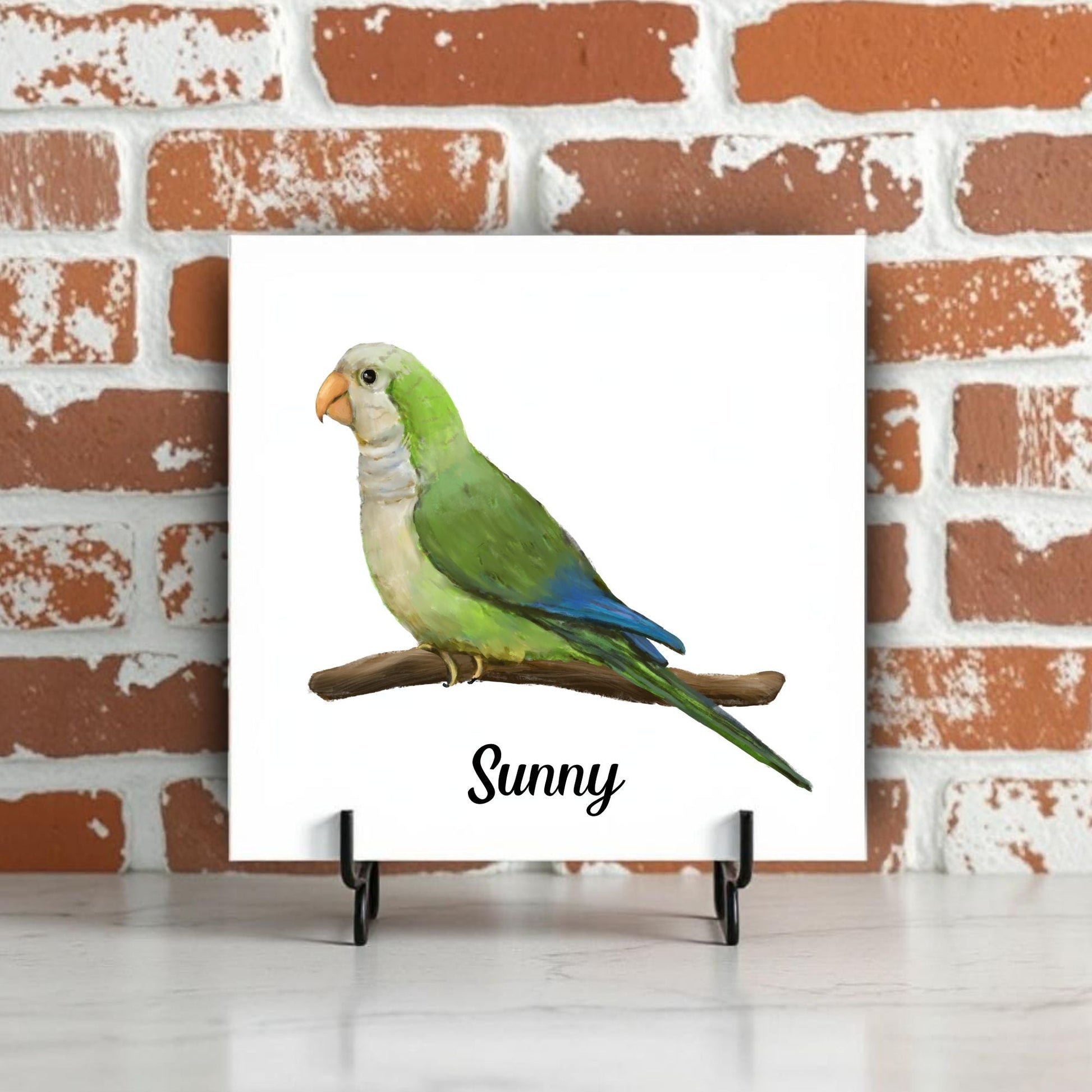 Quaker Parrot Ceramic Tile – Handcrafted Bird Lover Artwork - MerikaArt