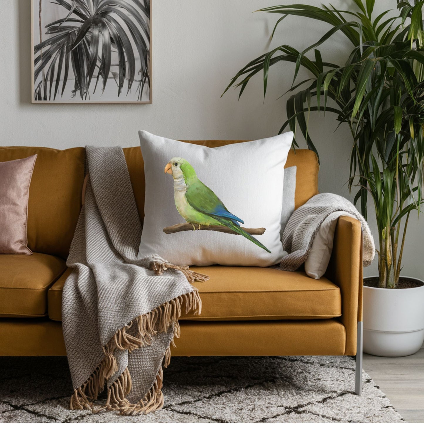 Quaker Parrot Pillow - MerikaArt