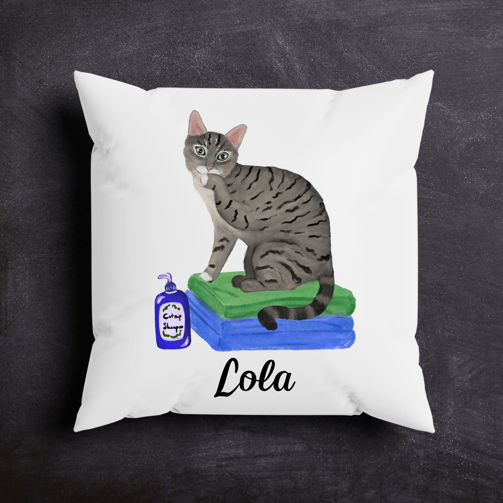 Quirky Gray Tabby Cat Pillow - Fun and Artistic Home Decor - MerikaArt