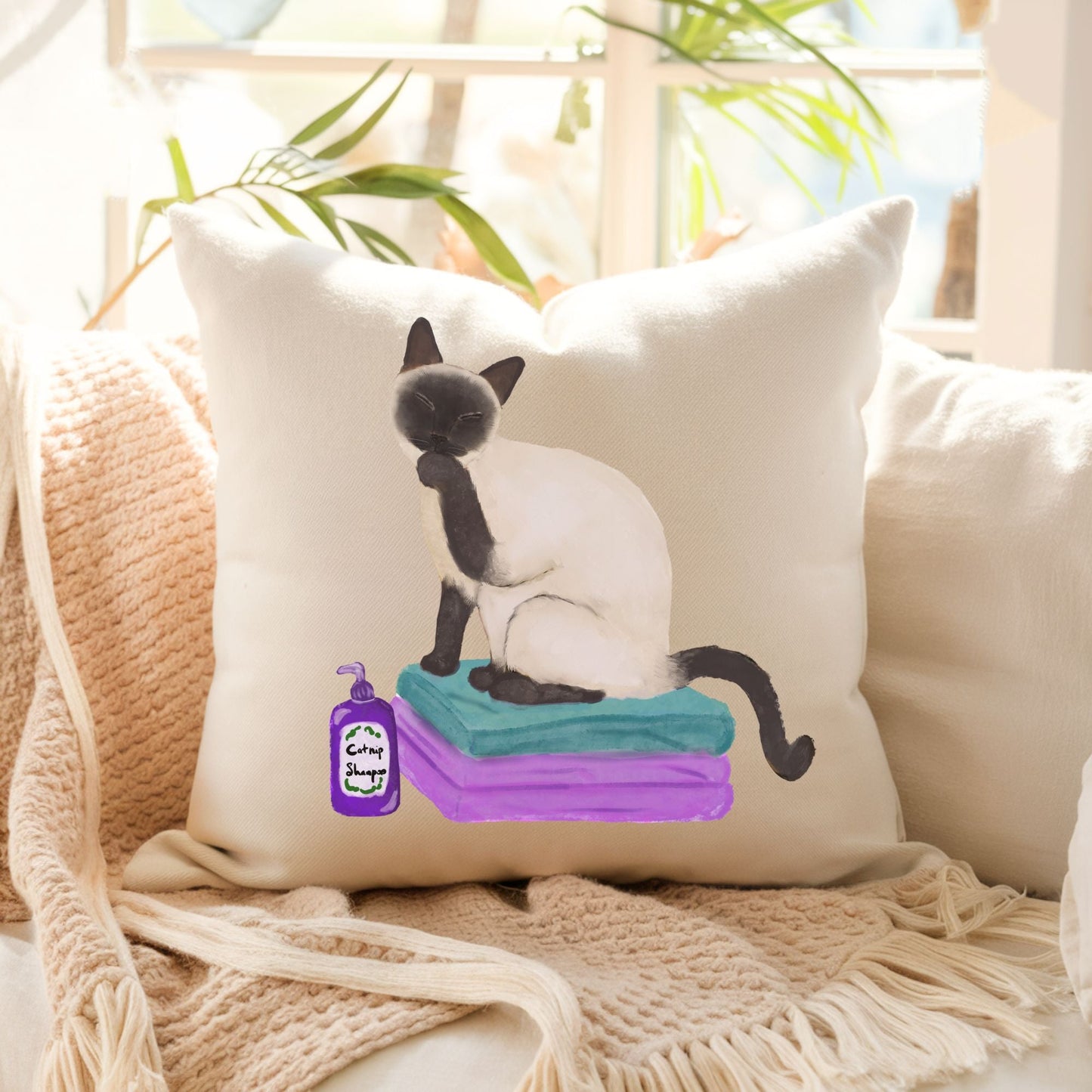 Quirky Siamese Cat Pillow - Fun and Playful Home Decor - MerikaArt