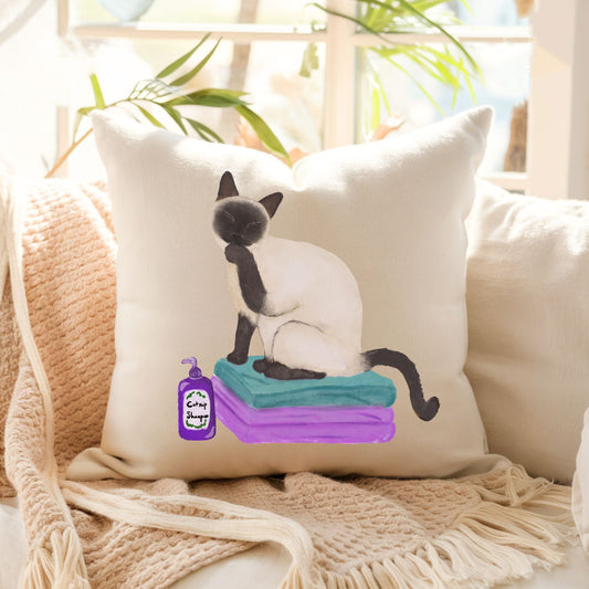 Quirky Siamese Cat Pillow - Fun and Playful Home Decor - MerikaArt