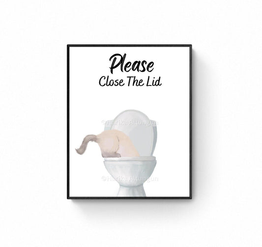 Ragdoll Cat Drinking Water From Toilet Art Sign, Fat Ragdoll Cat Print, Bathroom Decor, Cat Painting, Kitty Licking Water From Toilet Art - MerikaArt