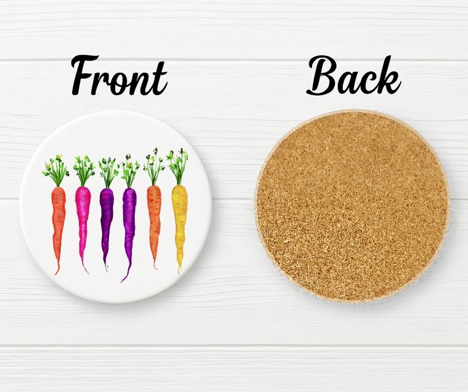 Rainbow Carrots Ceramic Coaster - MerikaArt