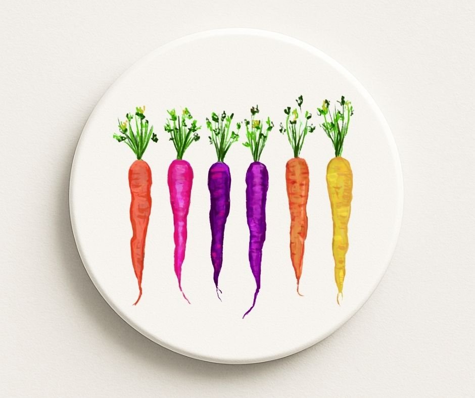 Rainbow Carrots Ceramic Coaster - MerikaArt