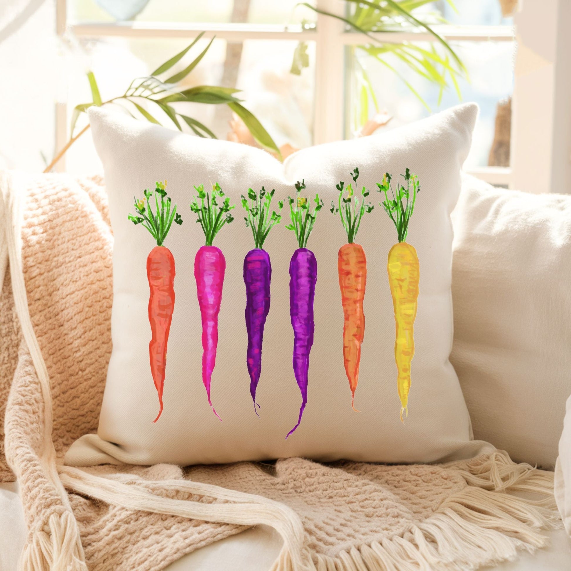 Rainbow Carrots Pillow - MerikaArt