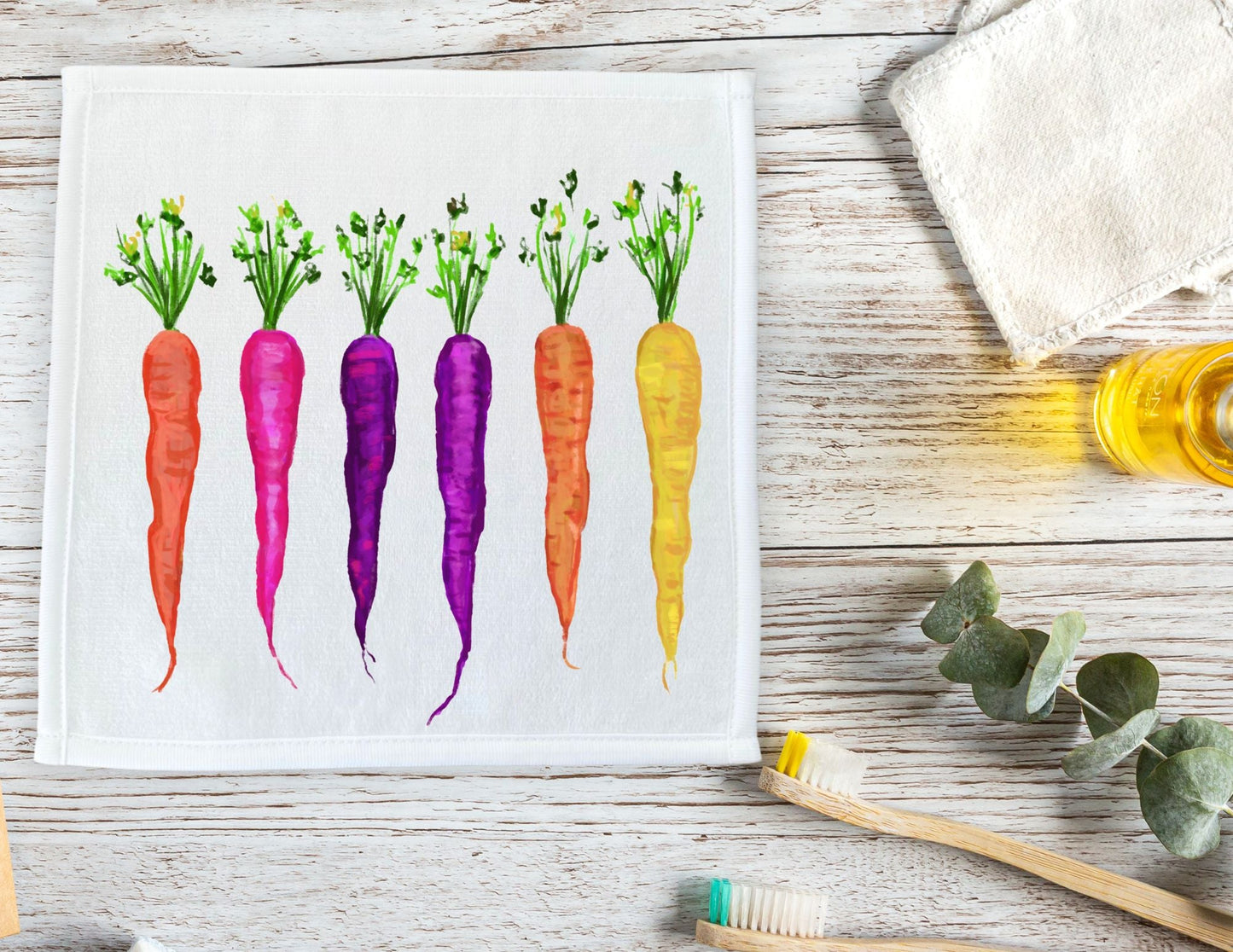 Rainbow Carrots Washcloth - MerikaArt