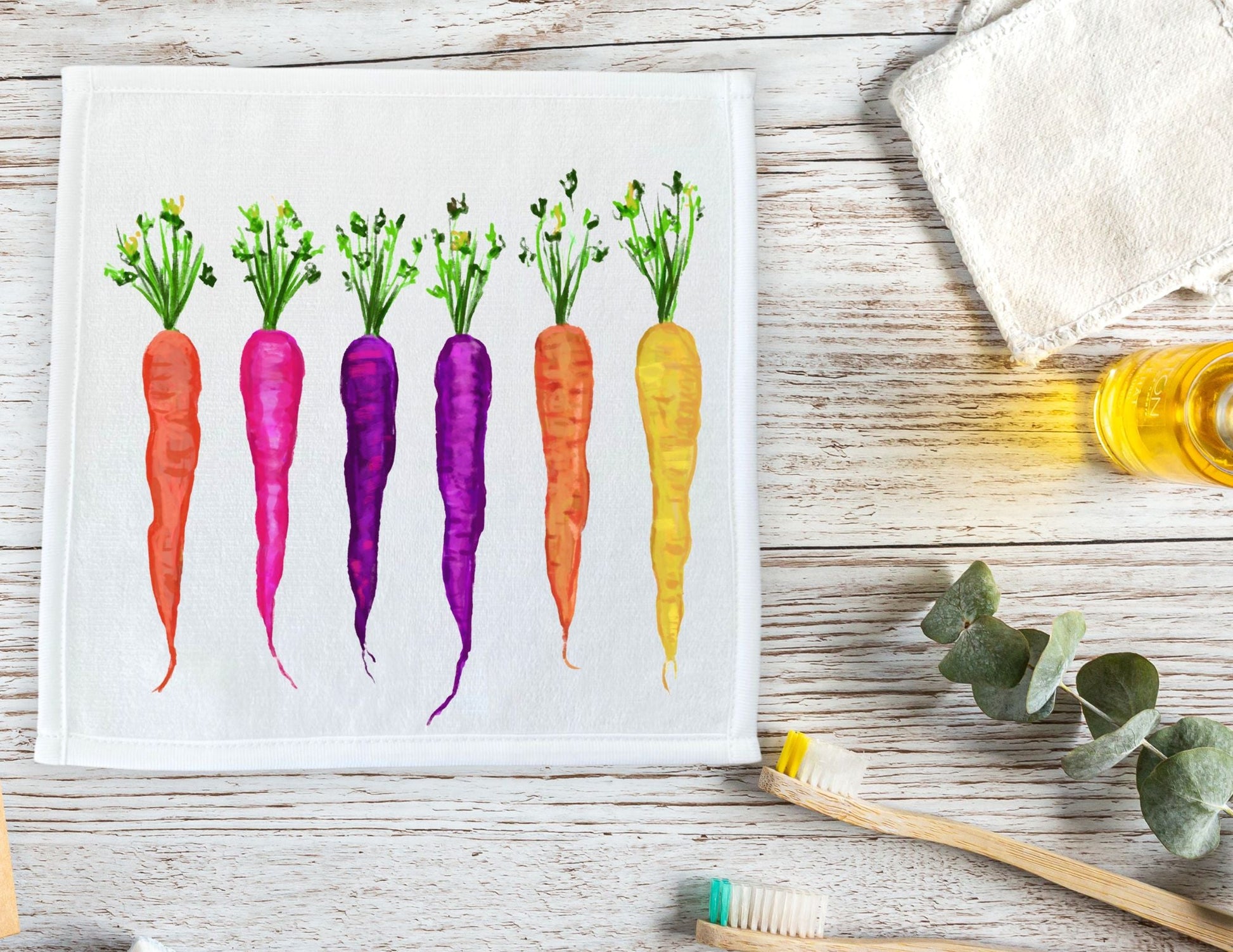 Rainbow Carrots Washcloth - MerikaArt