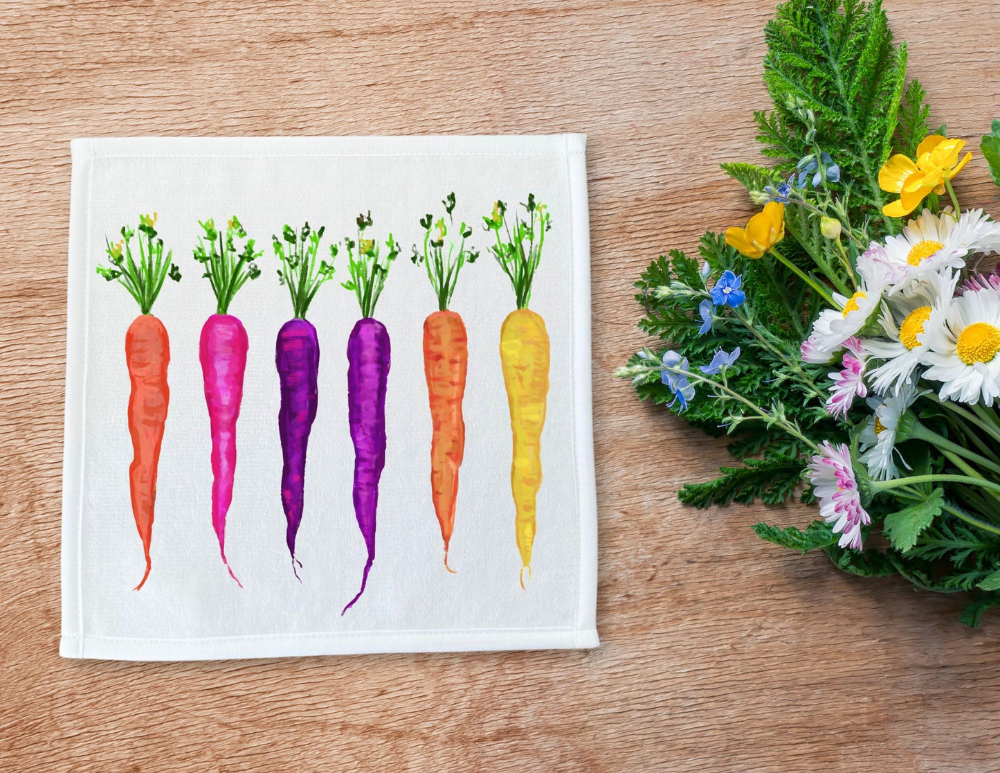 Rainbow Carrots Washcloth - MerikaArt