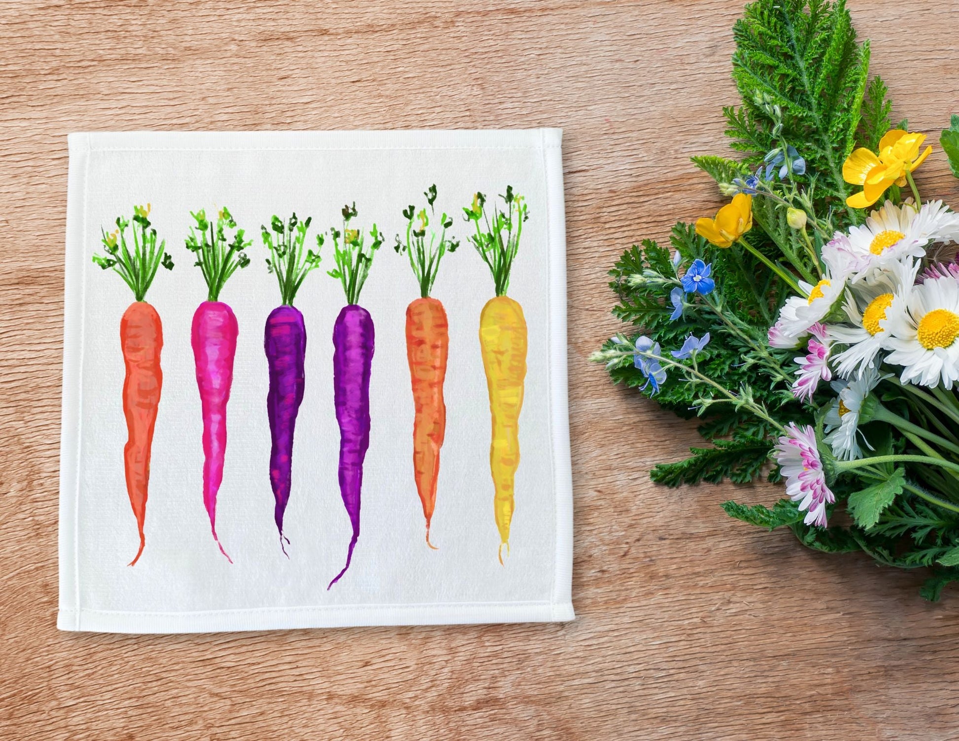 Rainbow Carrots Washcloth - MerikaArt