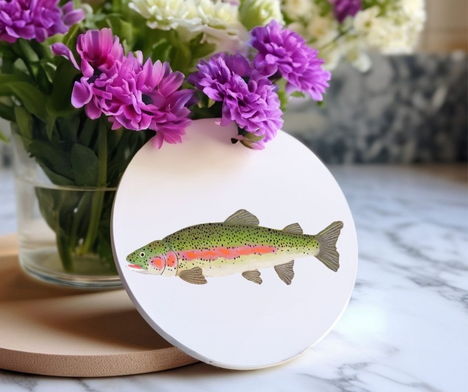 Rainbow Trout Ceramic Coaster - MerikaArt