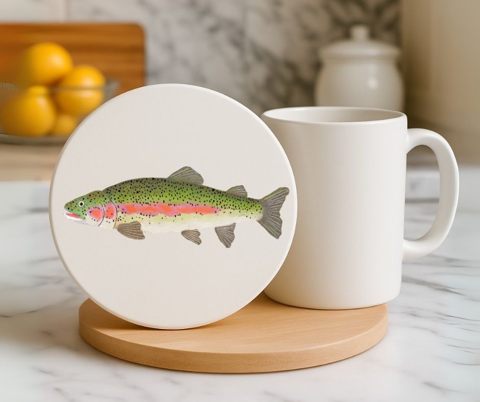Rainbow Trout Ceramic Coaster - MerikaArt