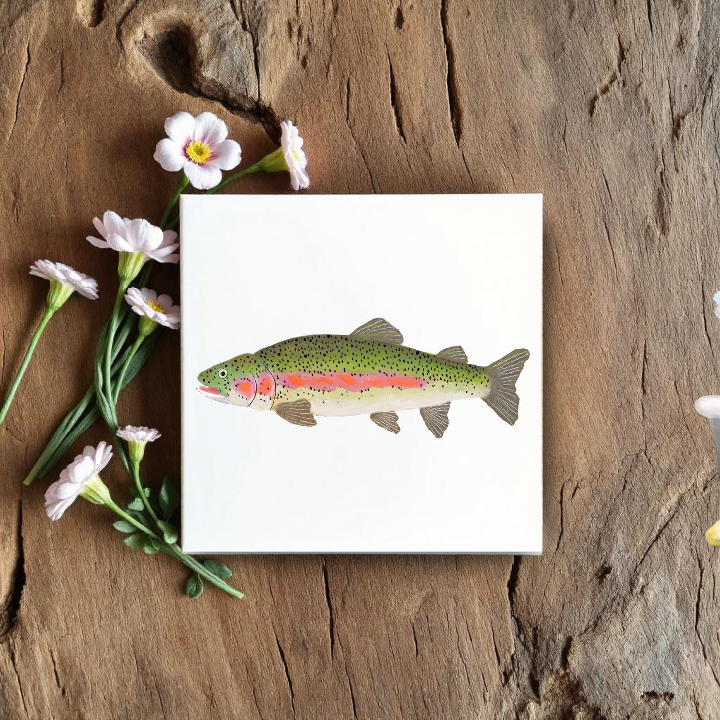 Rainbow Trout Ceramic Tile – Handcrafted Freshwater Fishing Decor - MerikaArt