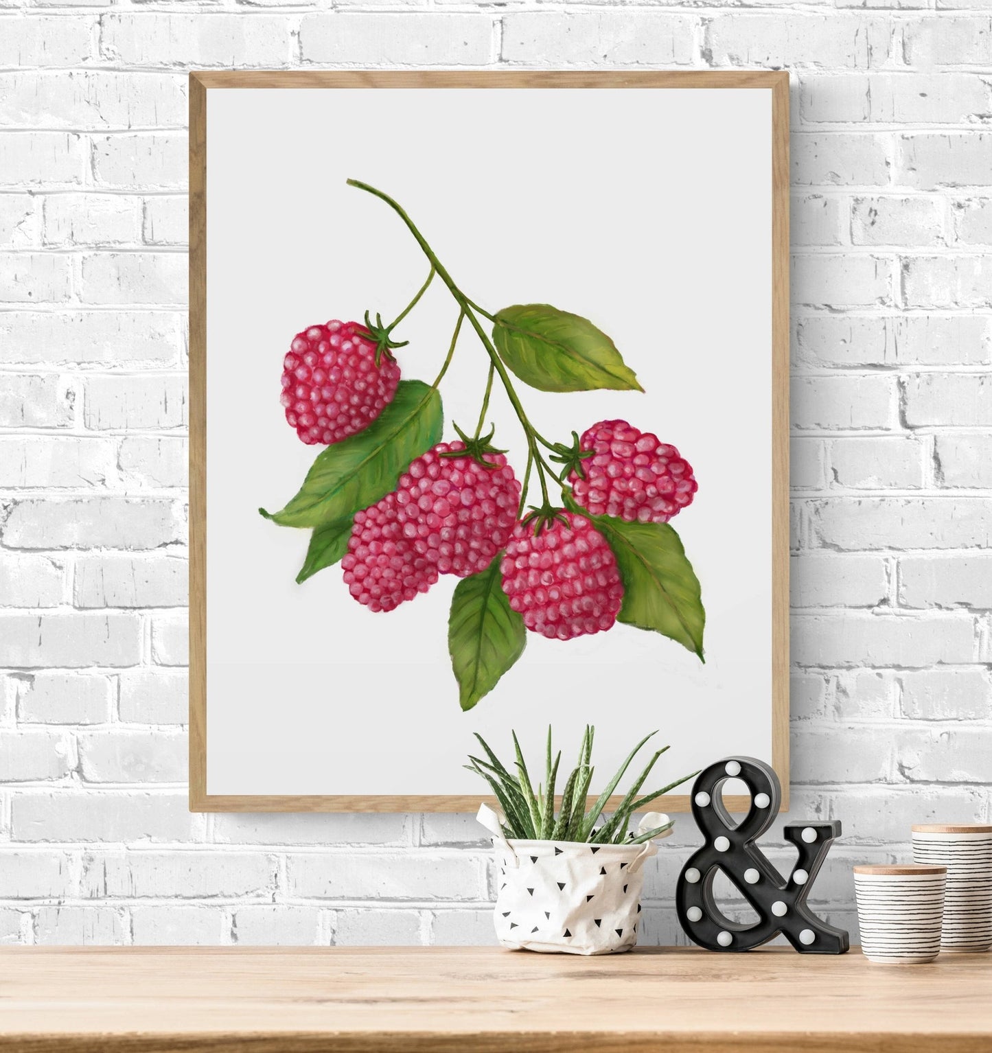 Raspberry Art Print, Raspberry Wall Art, Kitchen Wall Hanging, Dining Room Decor, Berry Painting, Fruit Illustration, Farmhouse Wall Decor - MerikaArt