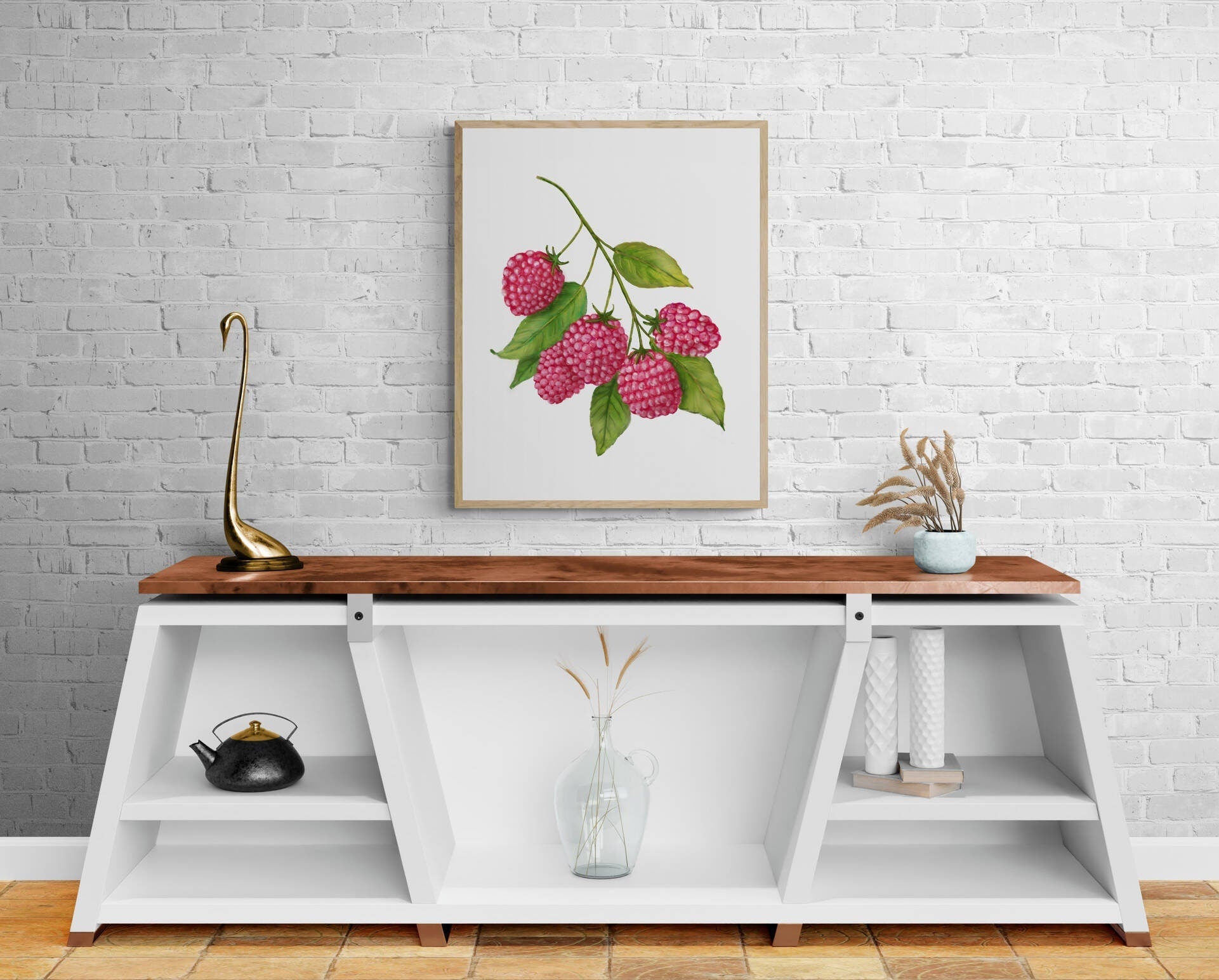 Raspberry Art Print, Raspberry Wall Art, Kitchen Wall Hanging, Dining Room Decor, Berry Painting, Fruit Illustration, Farmhouse Wall Decor - MerikaArt