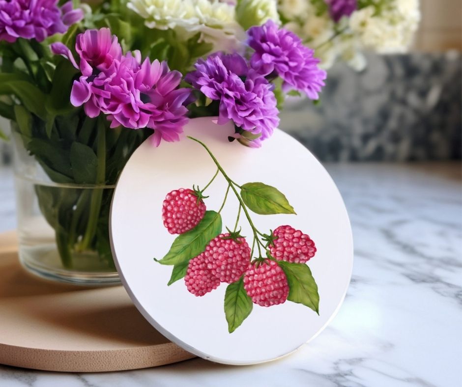 Raspberry Ceramic Coaster - MerikaArt
