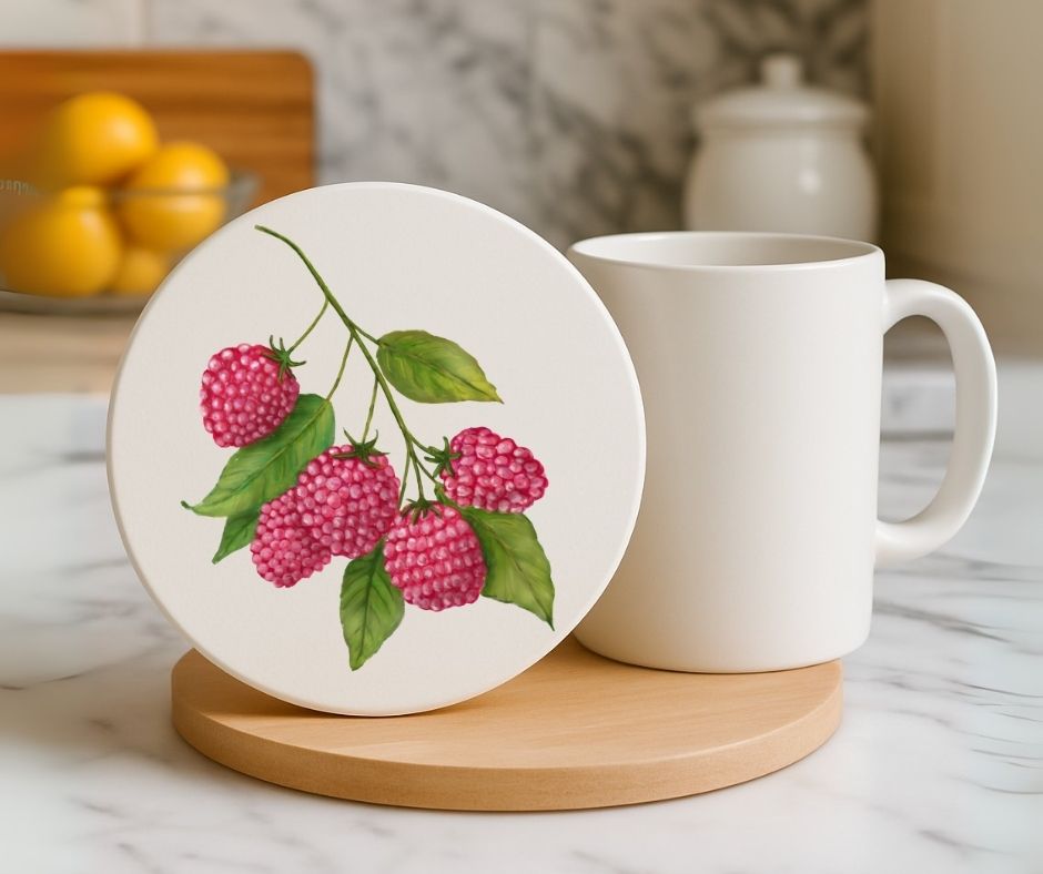 Raspberry Ceramic Coaster - MerikaArt